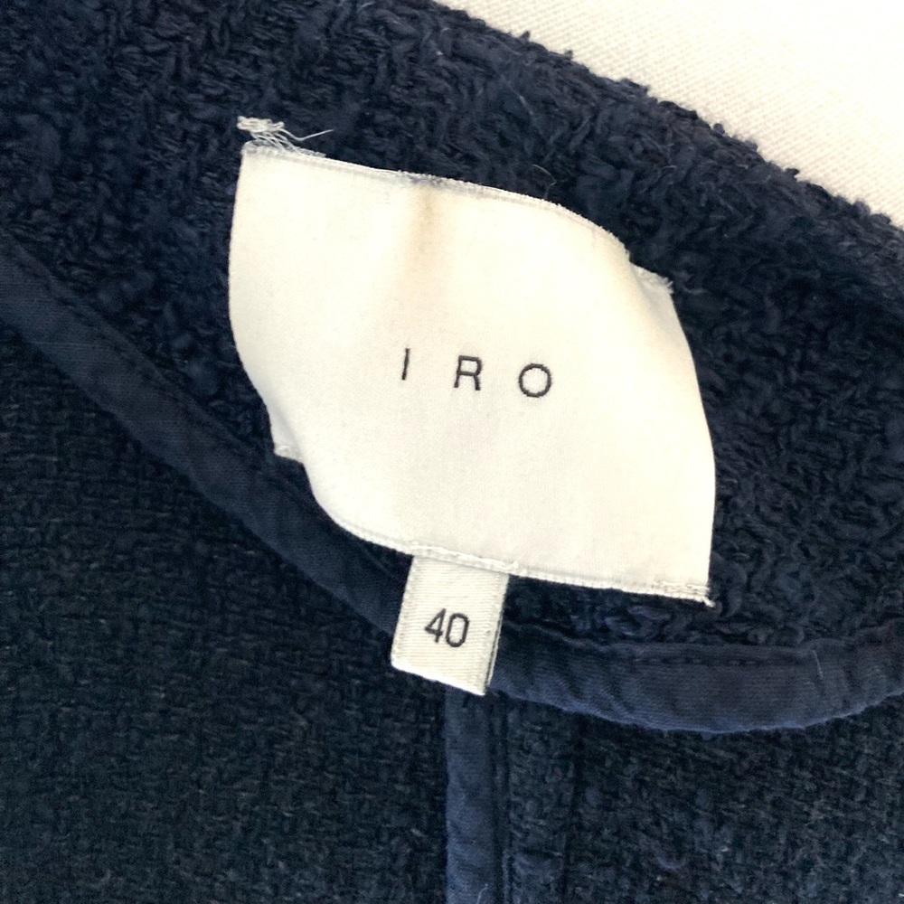 IRO Navy Blue Distressed Tweed Boucle Aggy Button Snap Zipper Jacket Size 8 - Picture 9 of 12